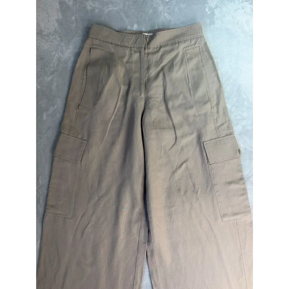 COS Linen Cargo Pants Womens 38 US 8 Stone Beige Wide Leg High Waisted Trouser
